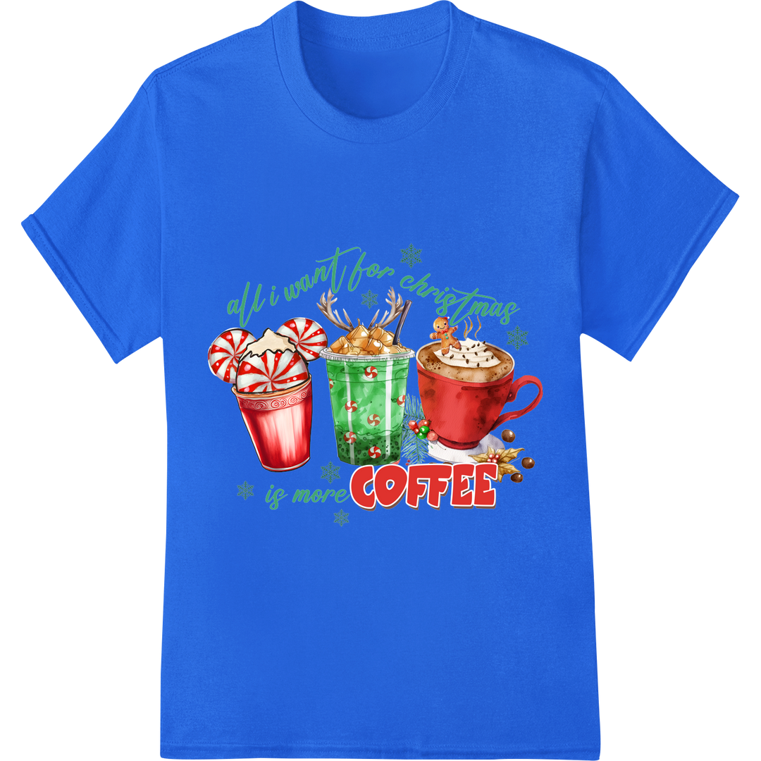 Festive Coffee Lover's Christmas DTF Print Heat Transfer on blue shirt - SUPERDTF-DTF Prints-DTF Transfers-Custom DTF Prints