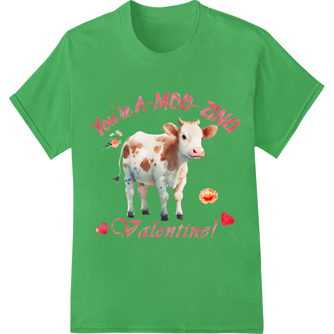 You're A-moo-zing Valentine Cow Farm Cute Animal Pun Print on green shirt - SUPERDTF-DTF Prints-DTF Transfers-Custom DTF Prints