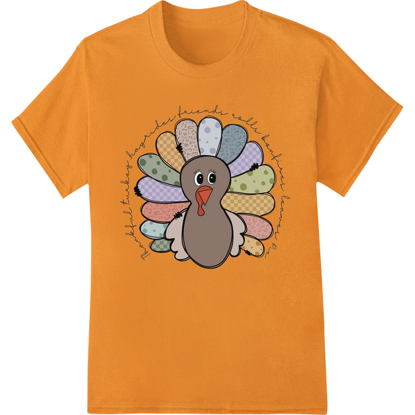 Adorable Cartoon Turkey - Thanksgiving DTF Heat Transfer on orange shirt - SUPERDTF-DTF Prints-DTF Transfers-Custom DTF Prints