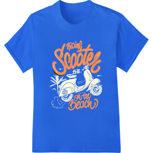 Riding Scoote on the Beach - Summer Heat Transfer Design featuring professional DTF print shop