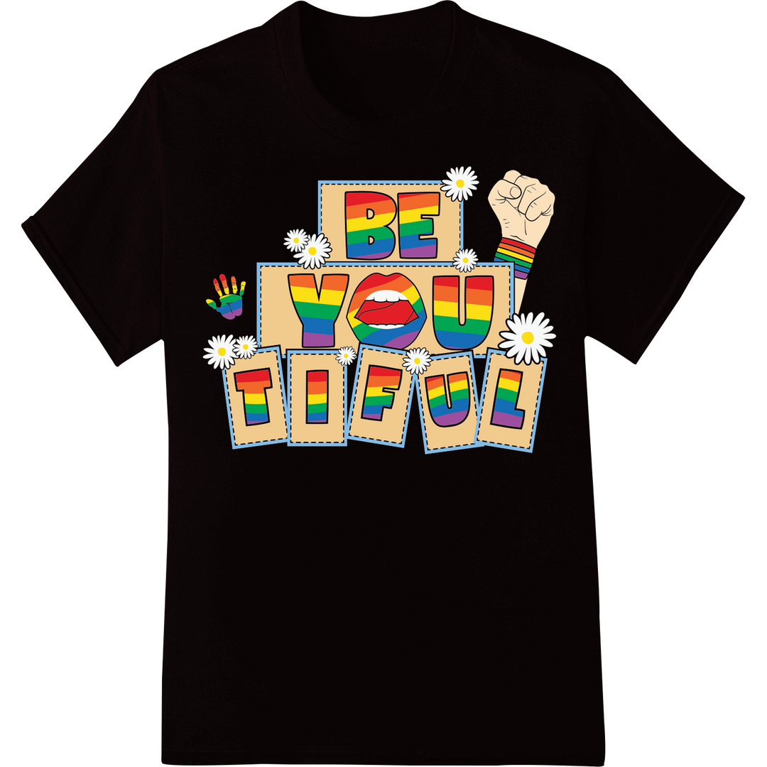 LGBT 'BE YOU TIFUL' Pride DTF Print Heat Transfer on black shirt - SUPERDTF-DTF Prints-DTF Transfers-Custom DTF Prints