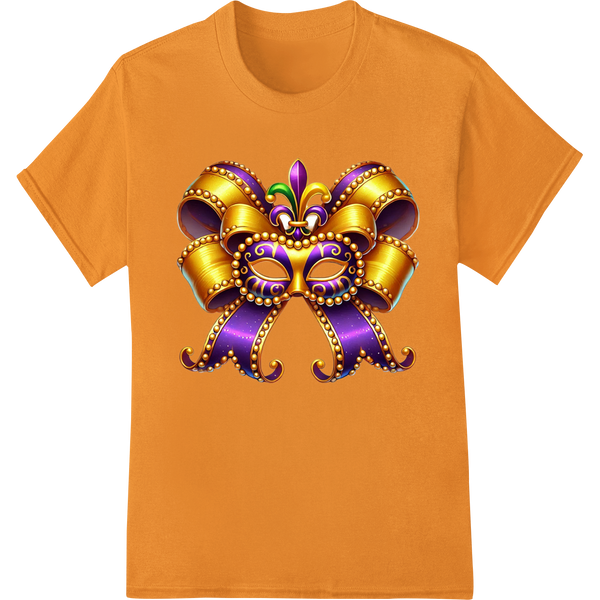 Mardi Gras Magic: Ornate Carnival Mask with Lavish Bow Print on orange shirt - SUPERDTF-DTF Prints-DTF Transfers-Custom DTF Prints