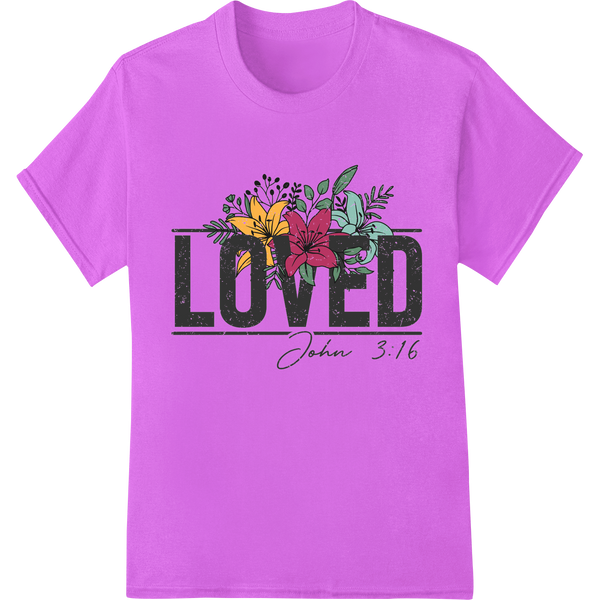 Premium quality custom print solutions on Floral Faith: Loved John 3:16 Christian DTF Print Transfer