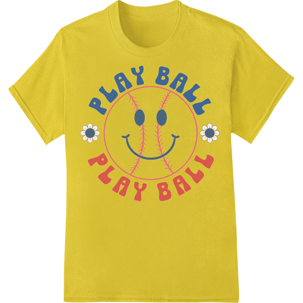 Playful Baseball Smiles: Lively DTF Heat Transfer Design on yellow shirt - SUPERDTF-DTF Prints-DTF Transfers-Custom DTF Prints