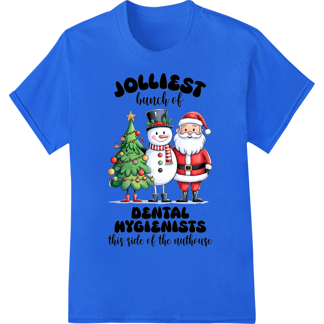 Jolly Christmas Dentist DTF Print | Festive Dental Team Gift on blue shirt - SUPERDTF-DTF Prints-DTF Transfers-Custom DTF Prints