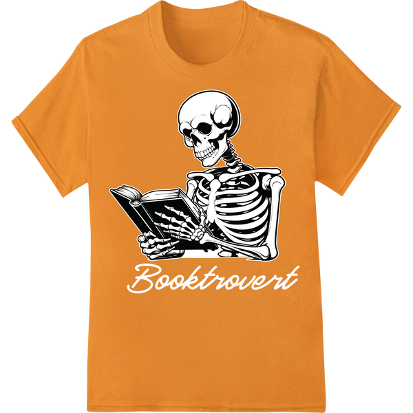 Spooky Studious Skeleton Reading DTF Print Heat Transfer on orange shirt - SUPERDTF-DTF Prints-DTF Transfers-Custom DTF Prints