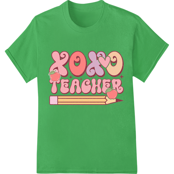 Adorable 'XOXO Teacher' Valentine's Day DTF Print Transfer on green shirt - SUPERDTF-DTF Prints-DTF Transfers-Custom DTF Prints