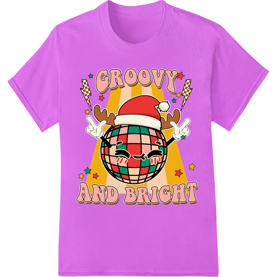 Groovy Christmas Disco Ball DTF Print | Retro Holiday on purple shirt - SUPERDTF-DTF Prints-DTF Transfers-Custom DTF Prints