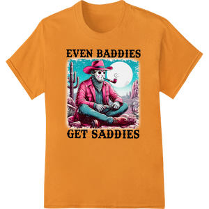 Skeleton Cowboy: Even Baddies Get Saddies DTF Transfer with custom DTF heat transfers artwork