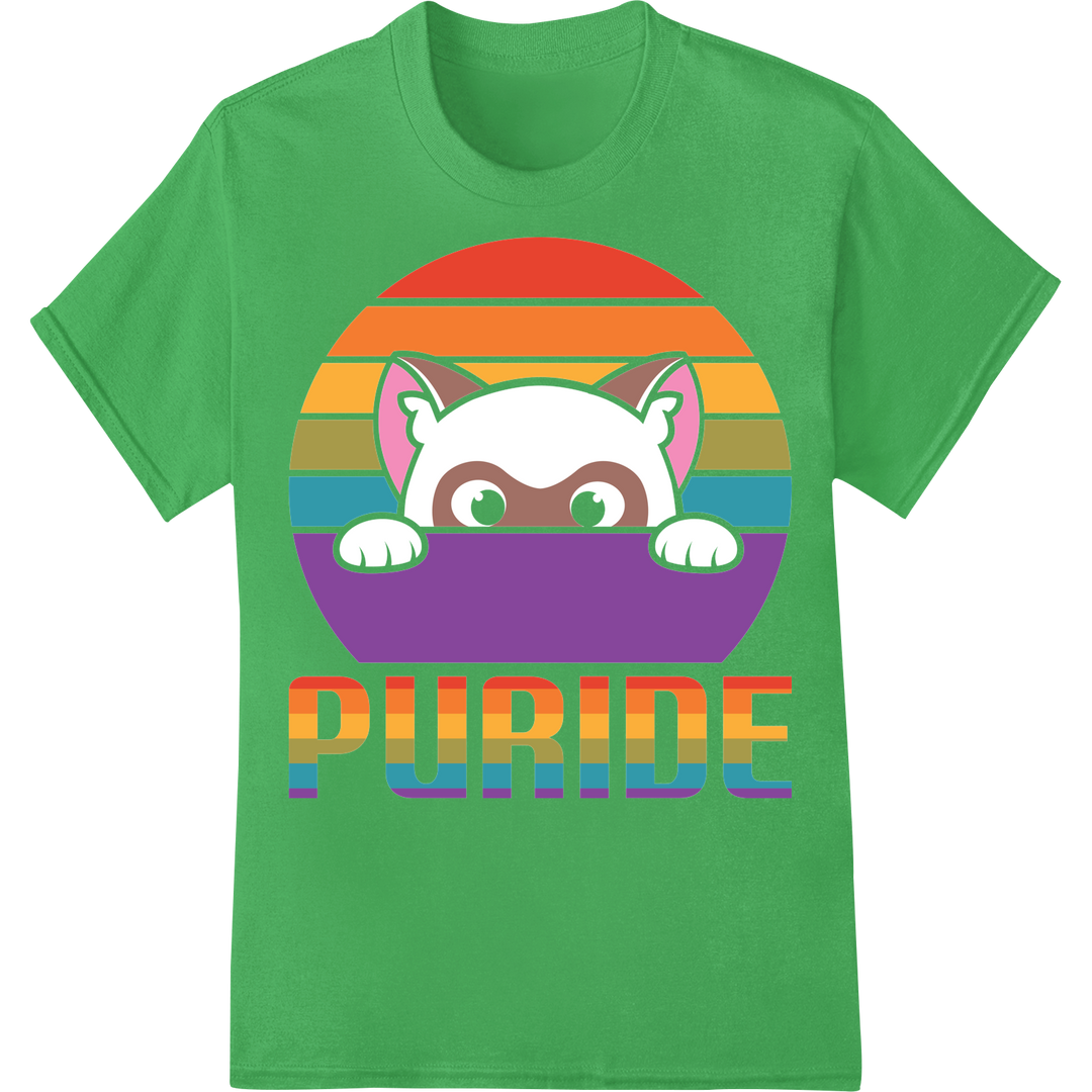 Purr-fect Pride: Adorable 'PURIDE' Cat DTF Print Transfer on green shirt - SUPERDTF-DTF Prints-DTF Transfers-Custom DTF Prints