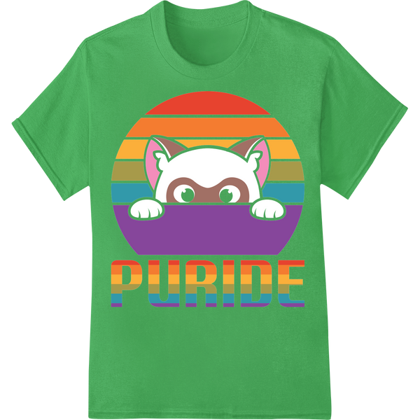 Purr-fect Pride: Adorable 'PURIDE' Cat DTF Print Transfer on green shirt - SUPERDTF-DTF Prints-DTF Transfers-Custom DTF Prints