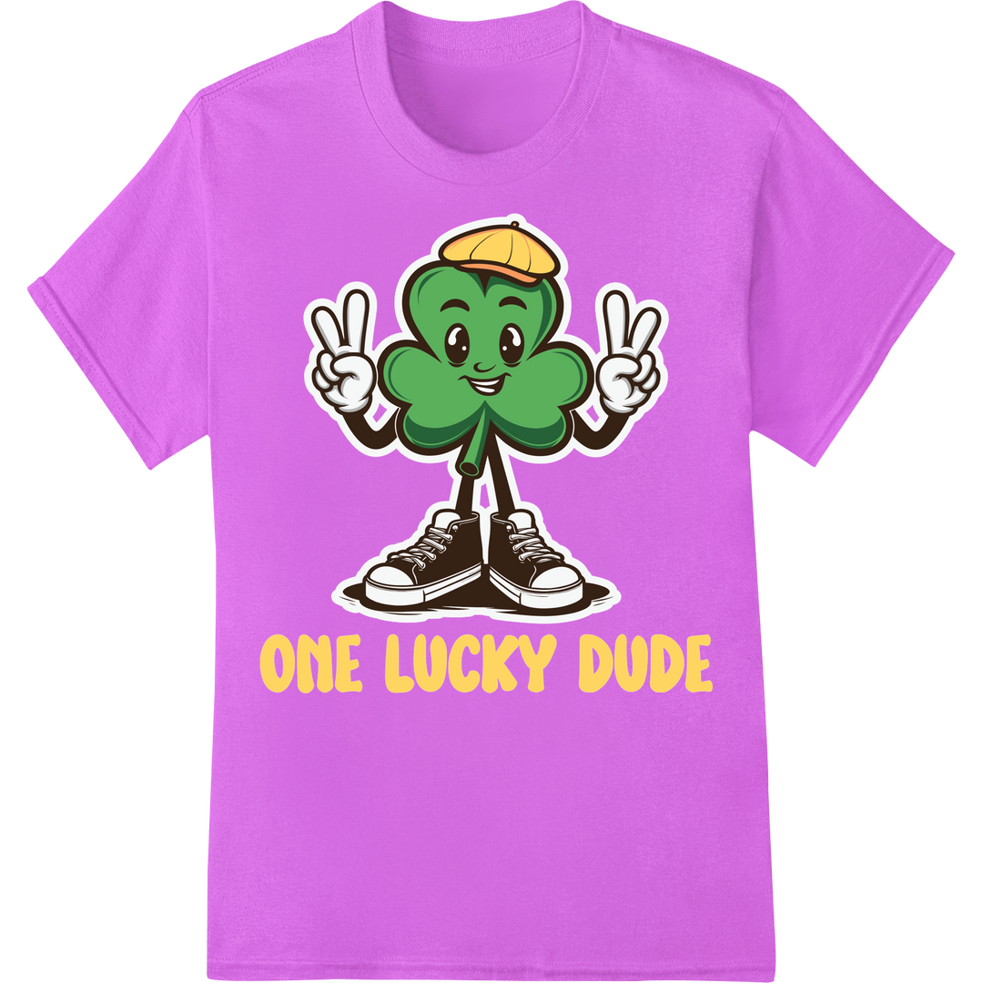 Lucky Clover Dude for St. Patrick's Day | Irish DTF Print on purple shirt - SUPERDTF-DTF Prints-DTF Transfers-Custom DTF Prints