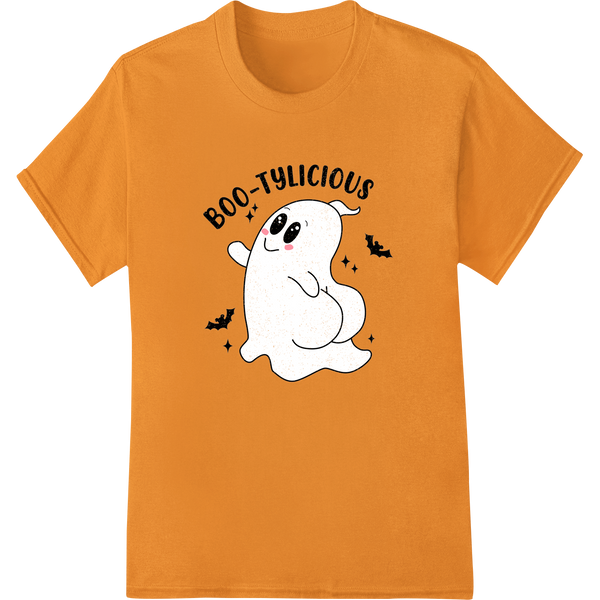 Adorable 'Boo-tylicious' Ghost for Spooky Cute Halloween Style on orange shirt - SUPERDTF-DTF Prints-DTF Transfers-Custom DTF Prints