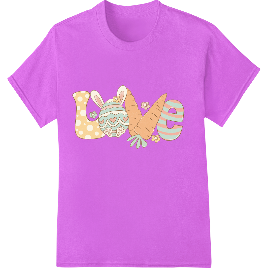 Charming Retro Easter Love Print | DTF Transfer Design on purple shirt - SUPERDTF-DTF Prints-DTF Transfers-Custom DTF Prints