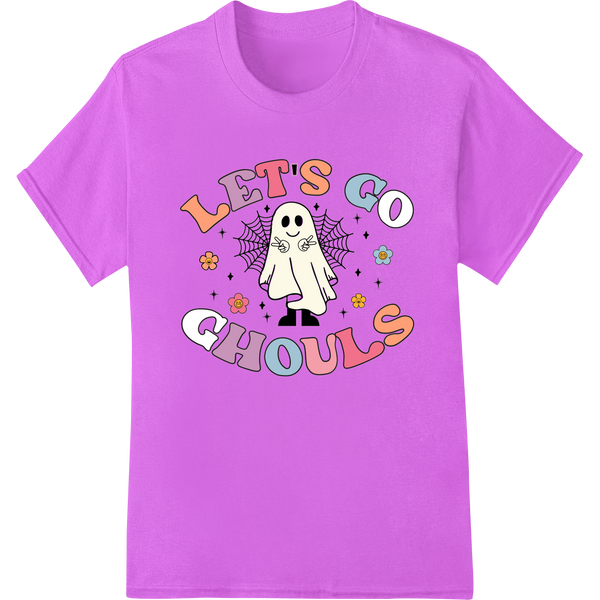 Adorable 'Let's Go Ghouls' Halloween Ghost DTF Print on purple shirt - SUPERDTF-DTF Prints-DTF Transfers-Custom DTF Prints