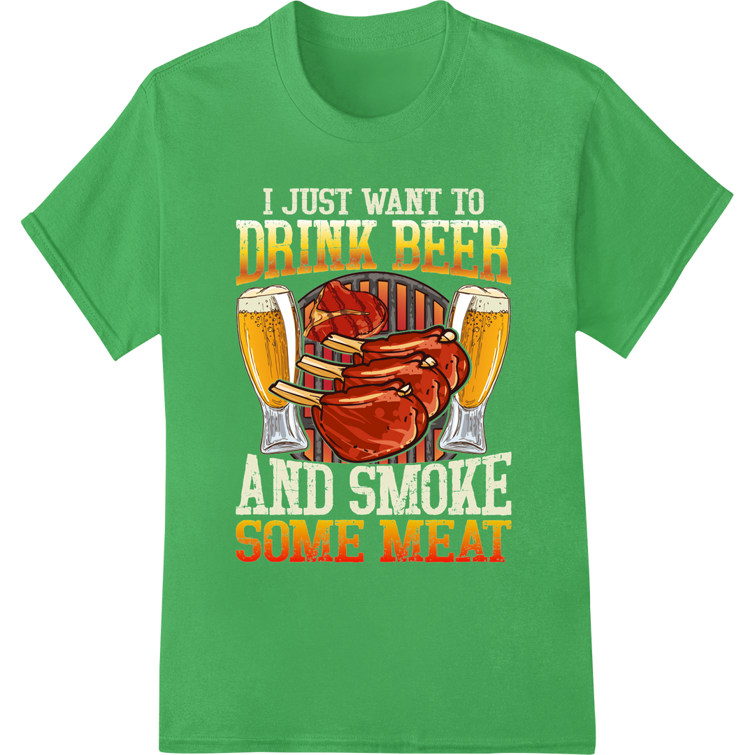 Grill Master's Mantra: Beer, Ribs & Good Vibes DTF Print on green shirt - SUPERDTF-DTF Prints-DTF Transfers-Custom DTF Prints