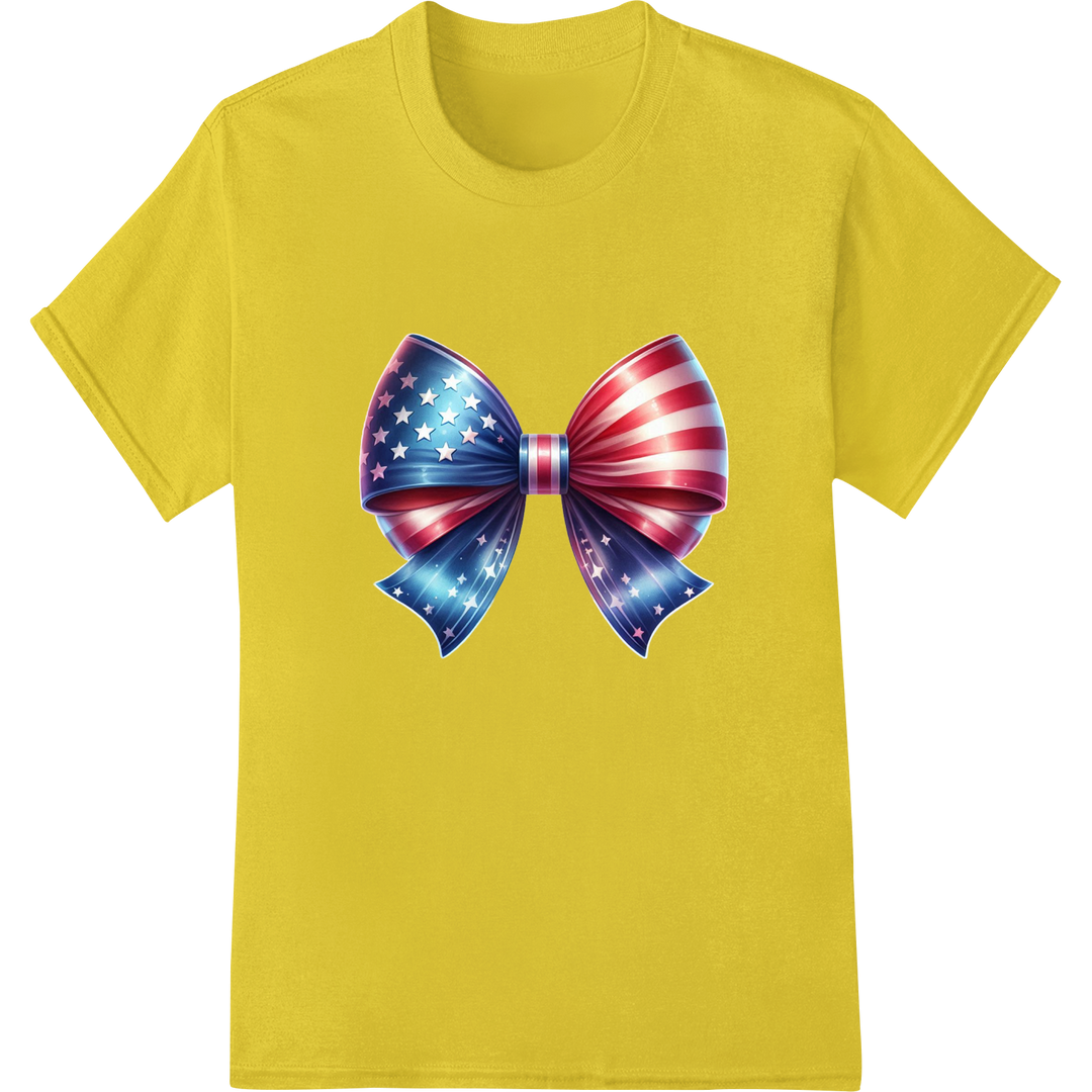 Patriotic American Flag Bow Print for 4th of July Style on yellow shirt - SUPERDTF-DTF Prints-DTF Transfers-Custom DTF Prints