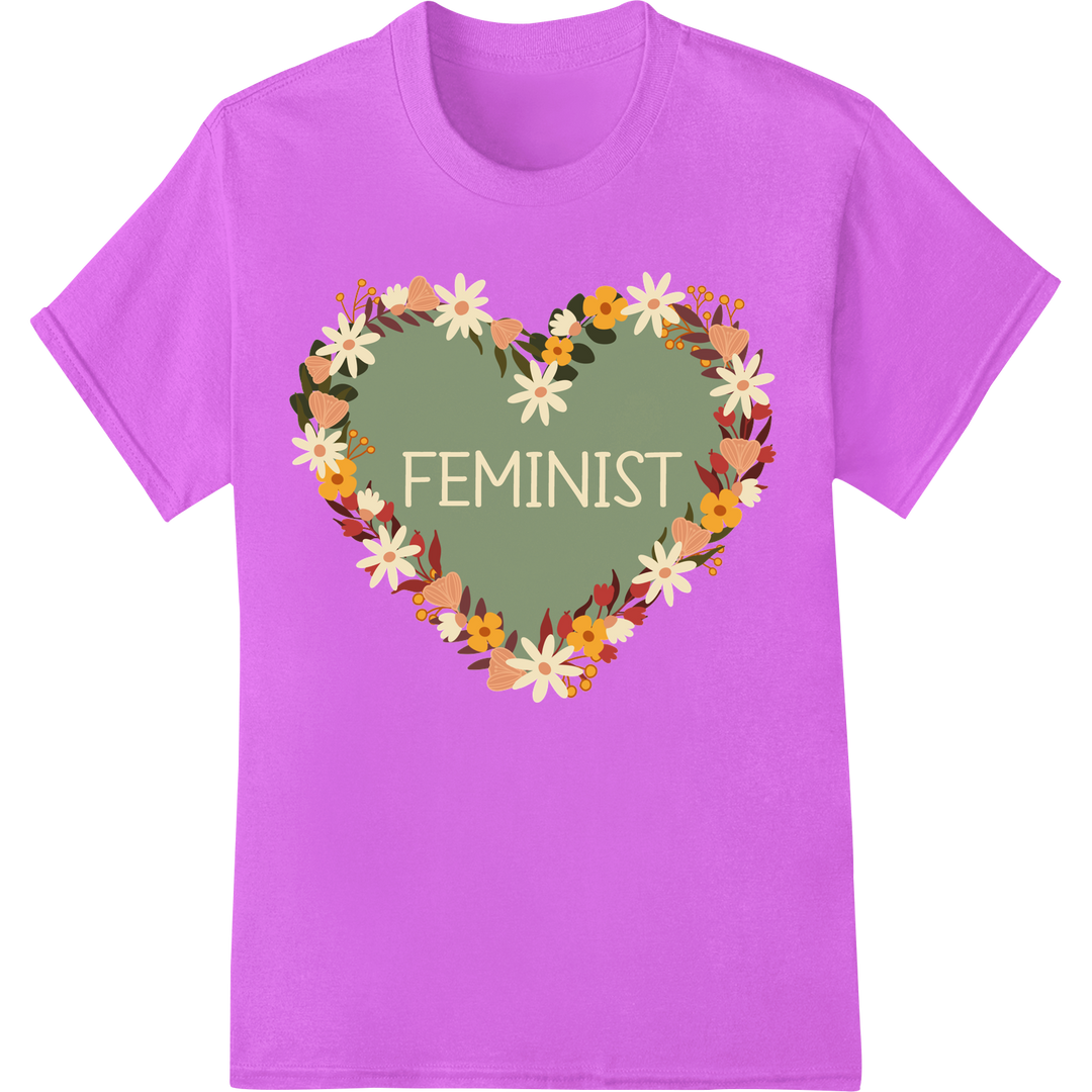 Bold Floral 'FEMINIST' DTF Print Heat Transfer - Empower on purple shirt - SUPERDTF-DTF Prints-DTF Transfers-Custom DTF Prints