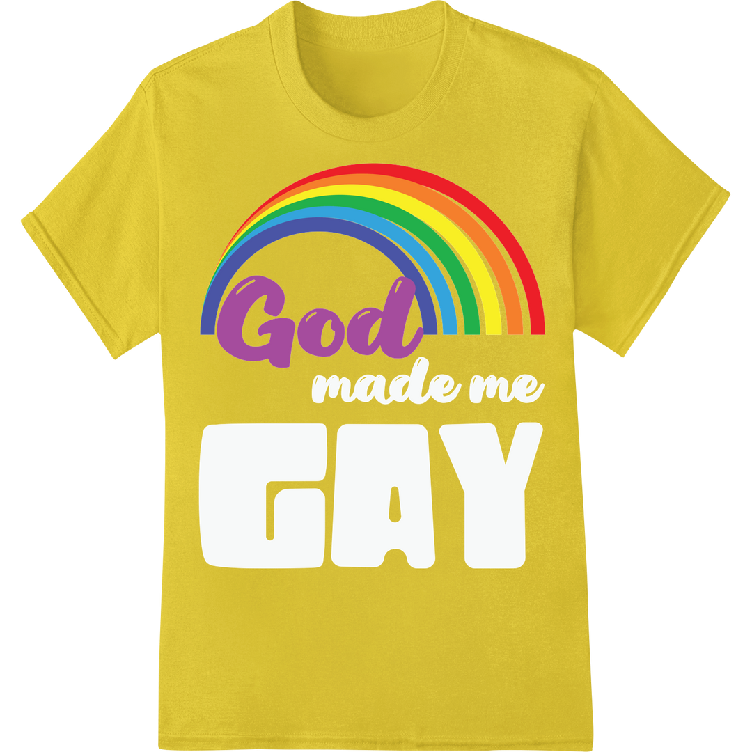 LGBT God Rainbow Pride Month DTF Heat Transfer Vinyl Print on yellow shirt - SUPERDTF-DTF Prints-DTF Transfers-Custom DTF Prints