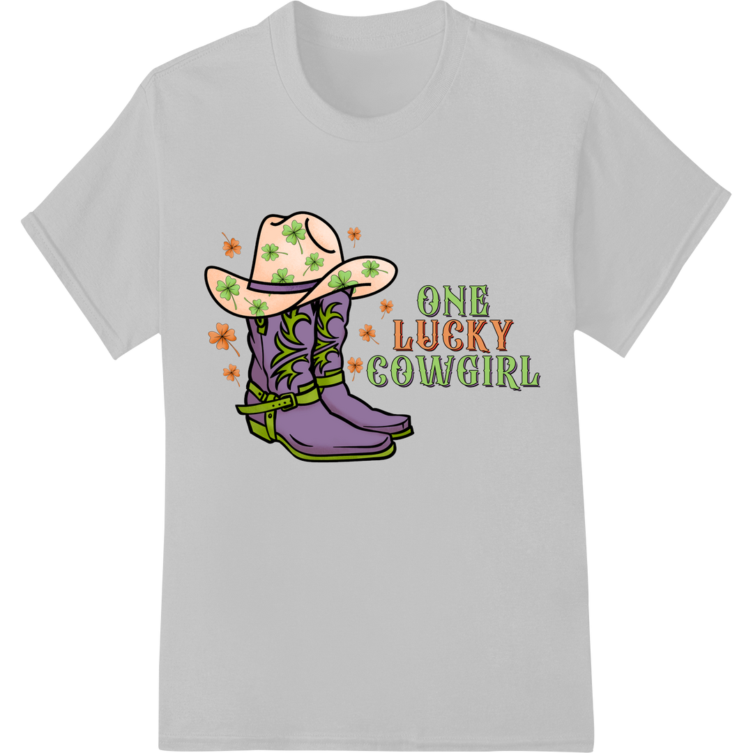 Lucky Cowgirl Boot: St. Patrick's Day DTF Print Transfer on white shirt - SUPERDTF-DTF Prints-DTF Transfers-Custom DTF Prints