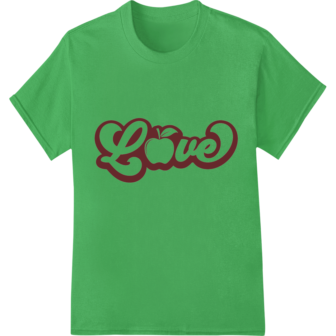 Heartfelt 'Love' Teacher Valentine's Day DTF Heat Transfer on green shirt - SUPERDTF-DTF Prints-DTF Transfers-Custom DTF Prints