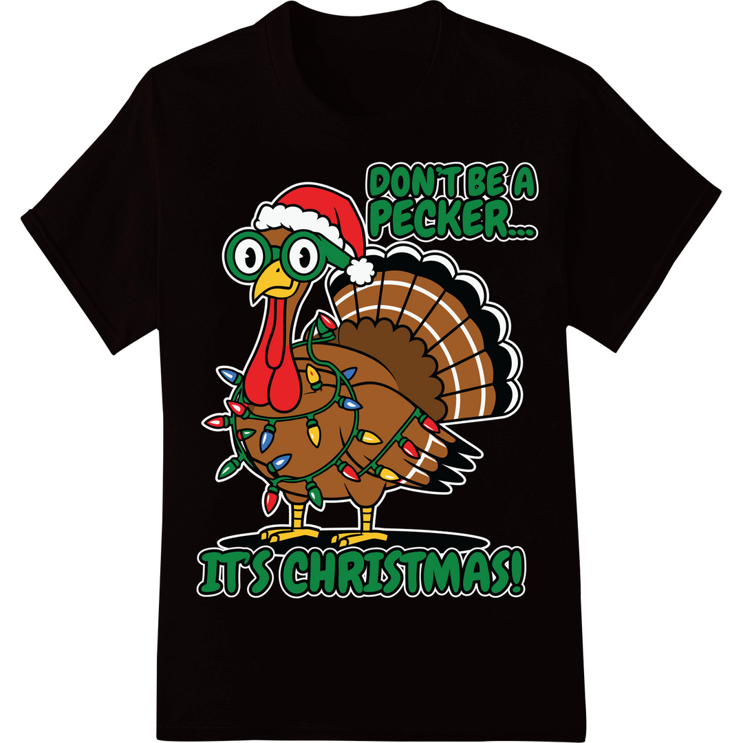 Festive Turkey Christmas Lights DTF Print Heat Transfer on black shirt - SUPERDTF-DTF Prints-DTF Transfers-Custom DTF Prints