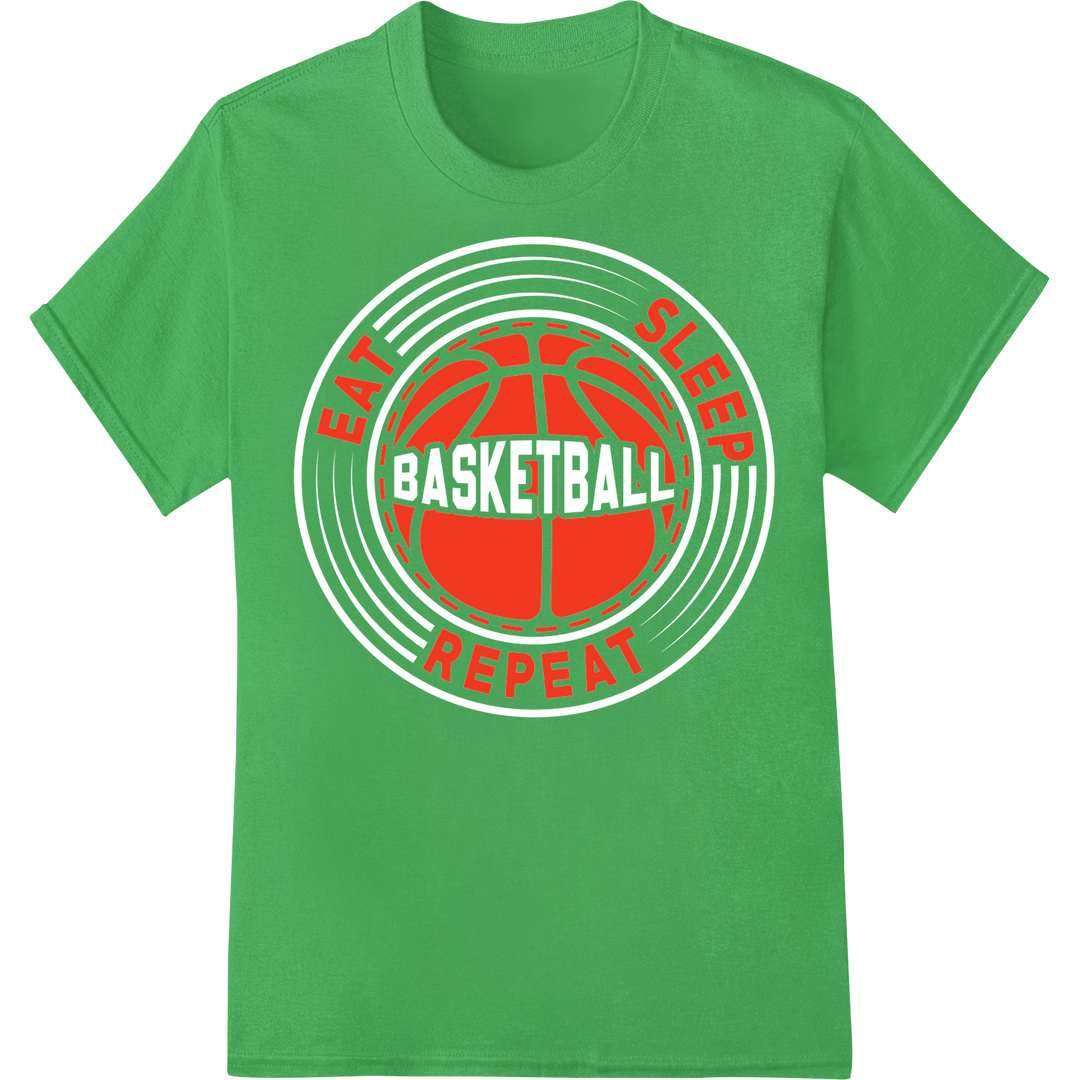 Motivational Basketball DTF Print Transfer - Eat Sleep Repeat on green shirt - SUPERDTF-DTF Prints-DTF Transfers-Custom DTF Prints