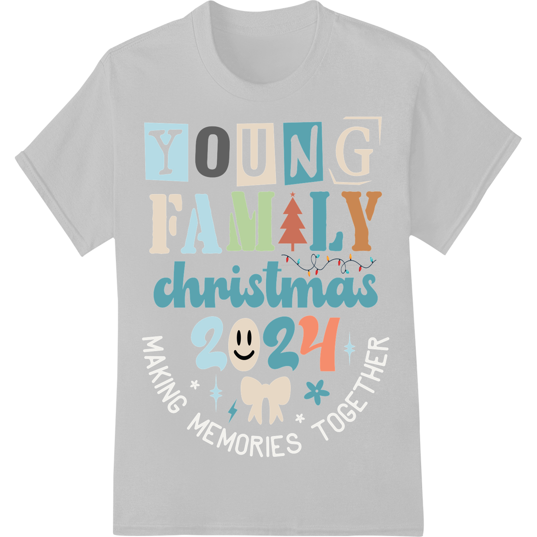 Heartwarming 'Young Family Christmas 2024' DTF Print on white shirt - SUPERDTF-DTF Prints-DTF Transfers-Custom DTF Prints