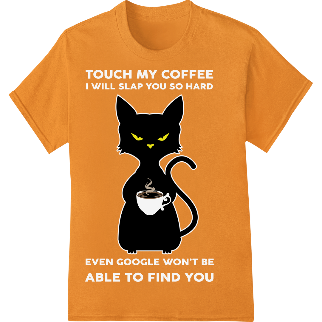 Retro Black Cat Coffee DTF Print Heat Transfer on orange shirt - SUPERDTF-DTF Prints-DTF Transfers-Custom DTF Prints