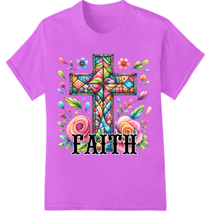 Durable personalized clothing applied to Vibrant Floral Cross 'FAITH' Easter Heat Transfer