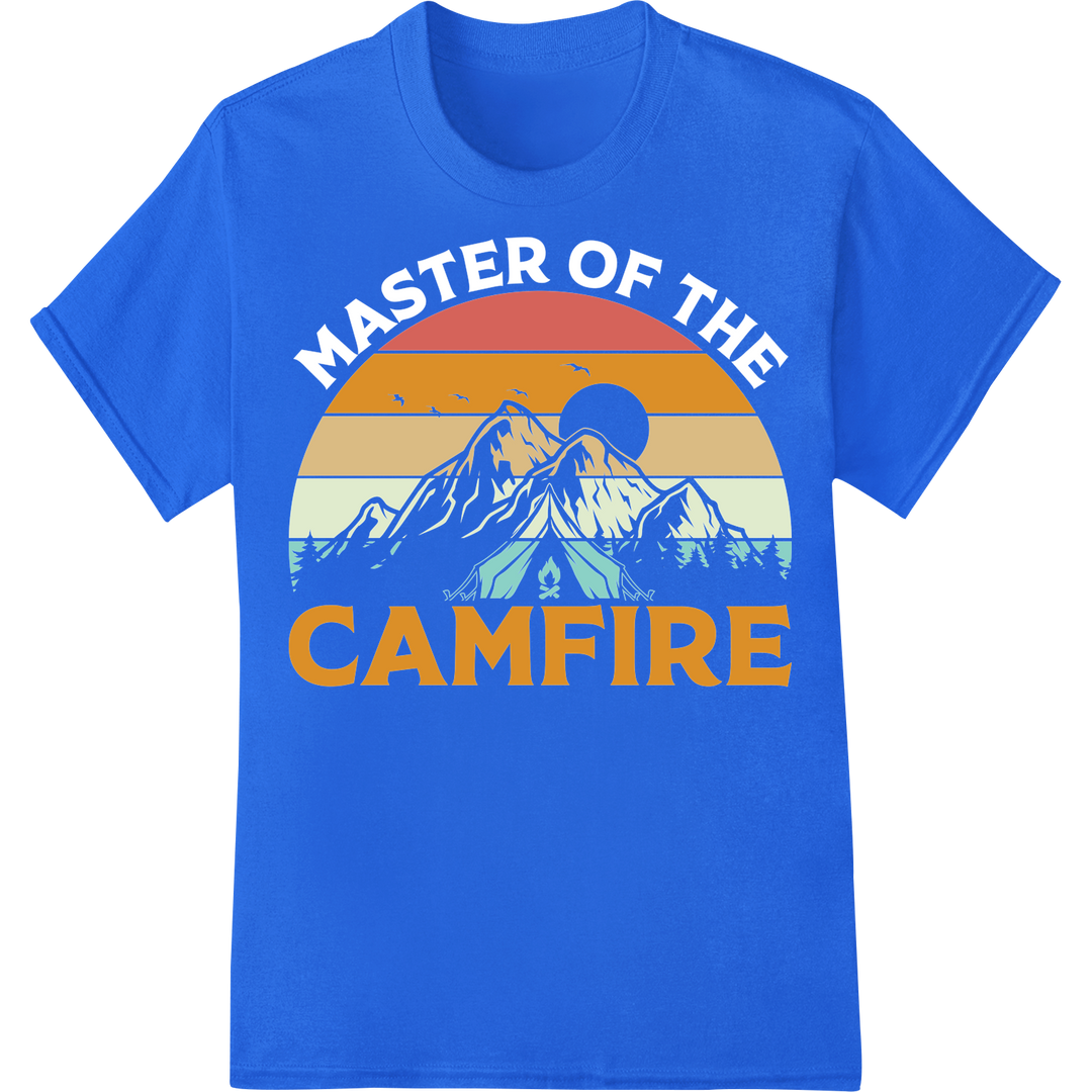 Sunset 'CAMFIRE' Outdoor Adventure DTF Print Heat Transfer on blue shirt - SUPERDTF-DTF Prints-DTF Transfers-Custom DTF Prints