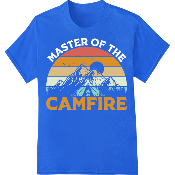 Sunset 'CAMFIRE' Outdoor Adventure DTF Print Heat Transfer on blue shirt - SUPERDTF-DTF Prints-DTF Transfers-Custom DTF Prints