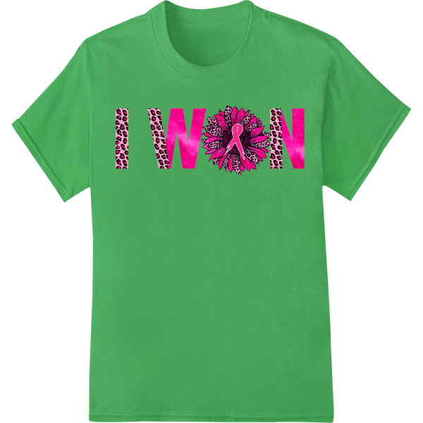 I WIN Cheetah Print Heat Transfer for Cheerleaders on green shirt - SUPERDTF-DTF Prints-DTF Transfers-Custom DTF Prints