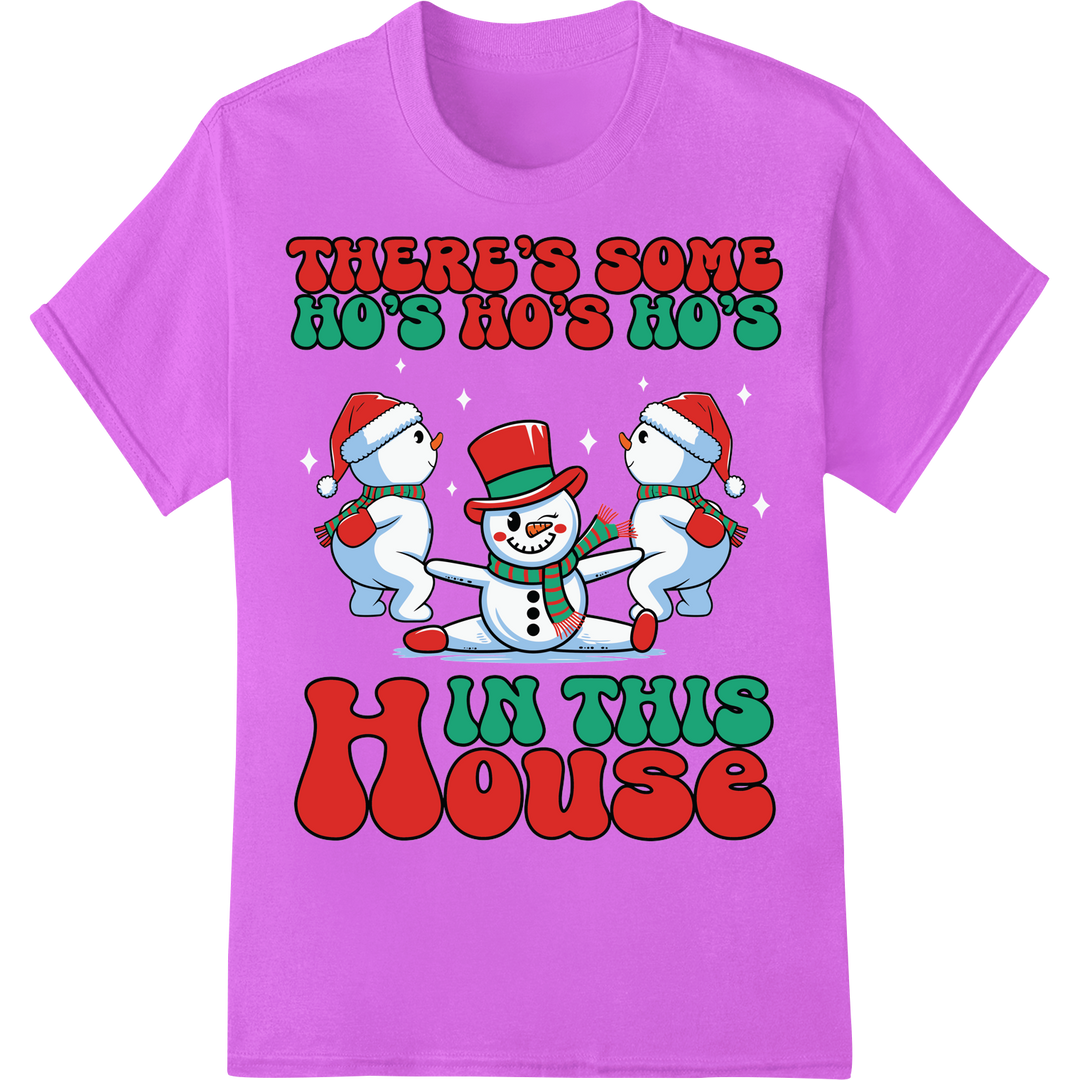 Hilarious 'Ho's Ho's Ho's' Dancing Snowman Christmas DTF Print on purple shirt - SUPERDTF-DTF Prints-DTF Transfers-Custom DTF Prints