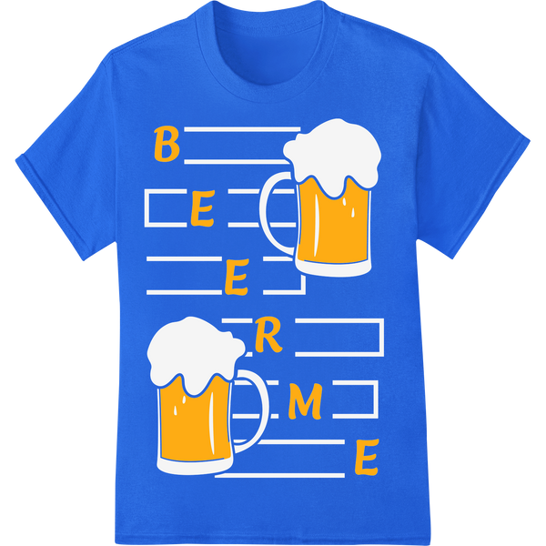 Retro "BEER ME" DTF Print Heat Transfer | Summer Fun on blue shirt - SUPERDTF-DTF Prints-DTF Transfers-Custom DTF Prints