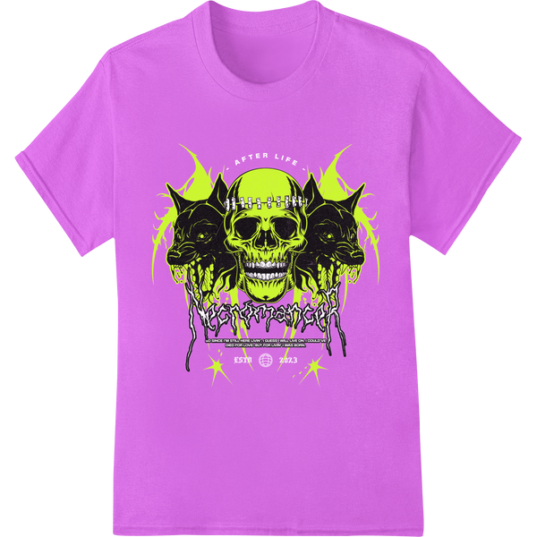 Premium quality DTF printing technology on Flaming Demon Skull Trio - Edgy Halloween DTF Print Design