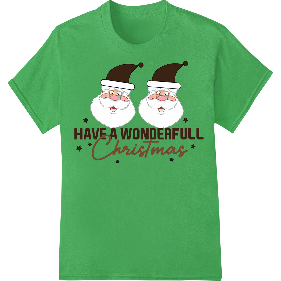 Jolly Santa Faces: Festive Christmas DTF Print Transfer on green shirt - SUPERDTF-DTF Prints-DTF Transfers-Custom DTF Prints