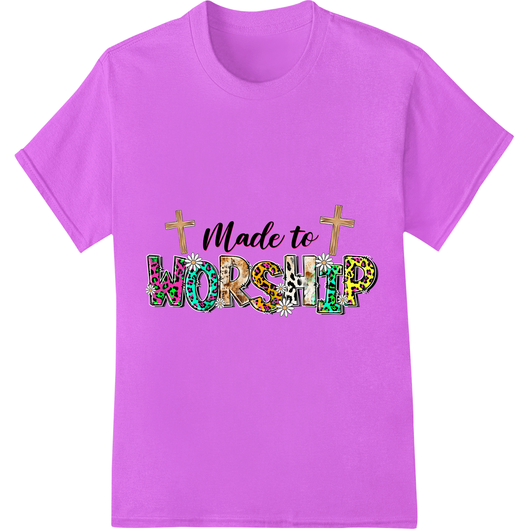 Express Your Faith: 'Made to Worship' Christian DTF Print on purple shirt - SUPERDTF-DTF Prints-DTF Transfers-Custom DTF Prints