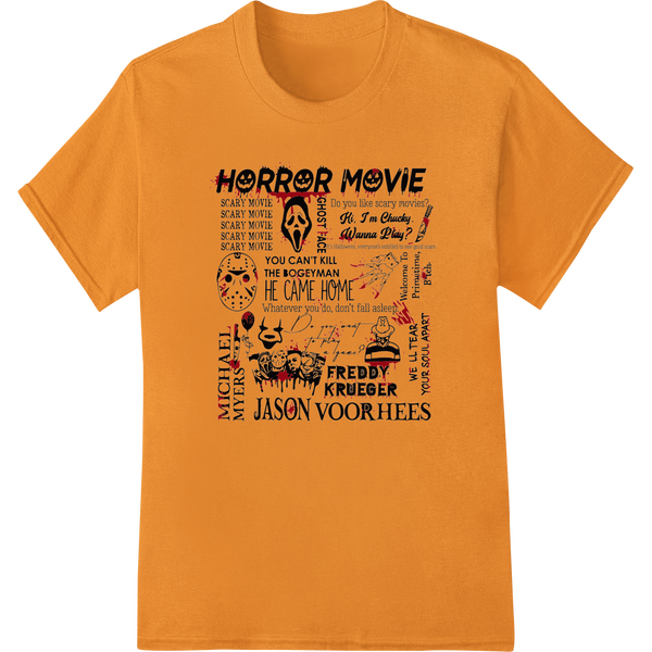 Spine-chilling horror-themed Direct to Film print with eerie imagery, perfect for custom t-shirt and apparel printing.