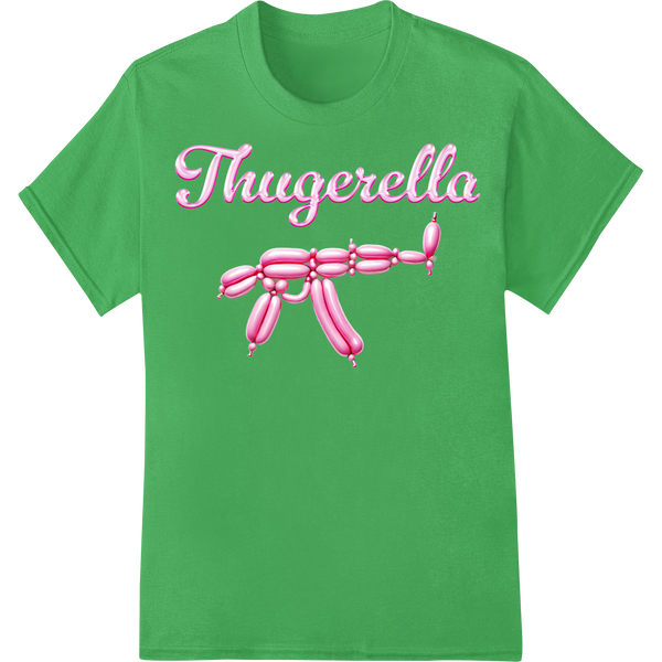 Playful Pink 'Thugerella' Balloon Sculpture DTF Print on green shirt - SUPERDTF-DTF Prints-DTF Transfers-Custom DTF Prints