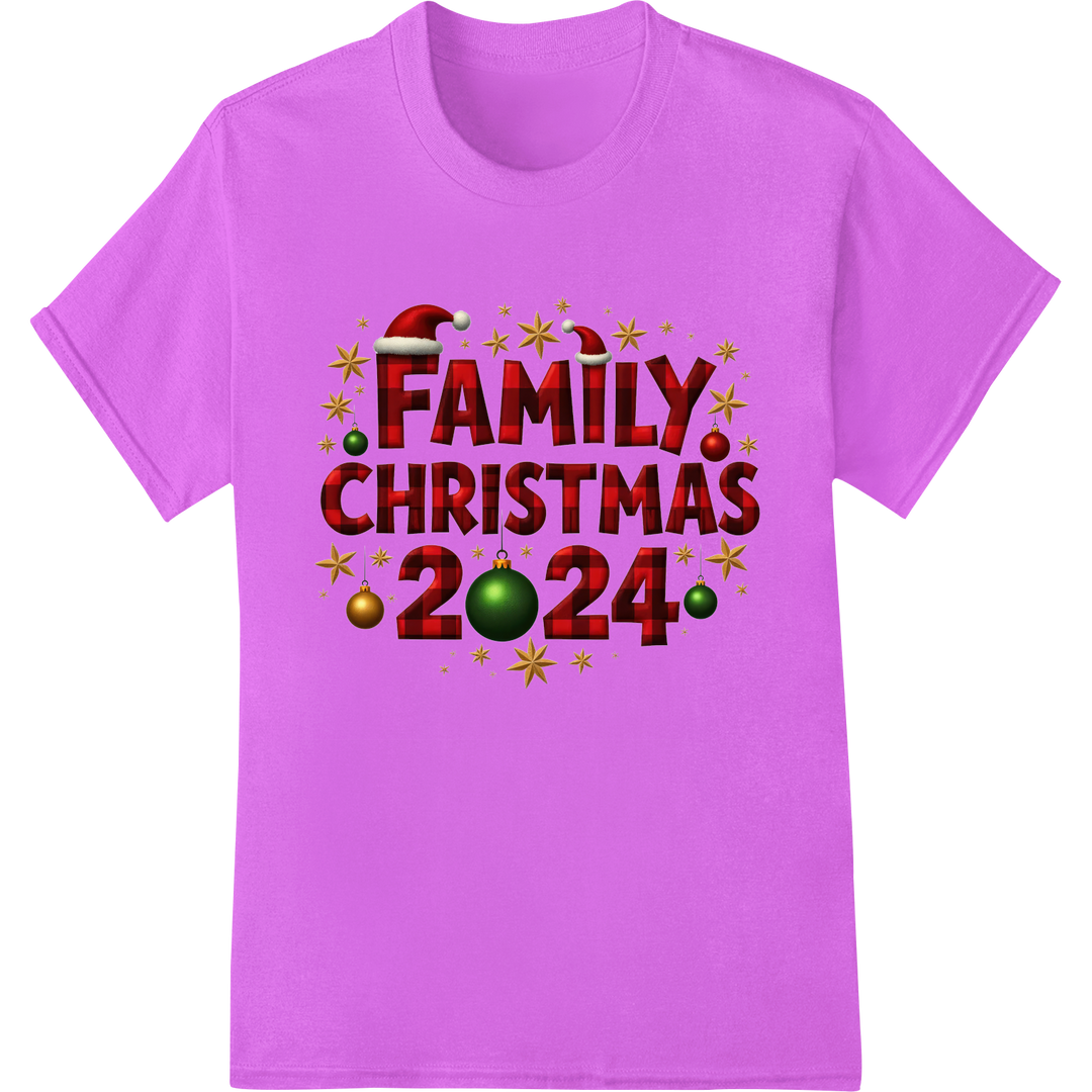 Festive Family Christmas 2024 DTF Print Heat Transfer on purple shirt - SUPERDTF-DTF Prints-DTF Transfers-Custom DTF Prints