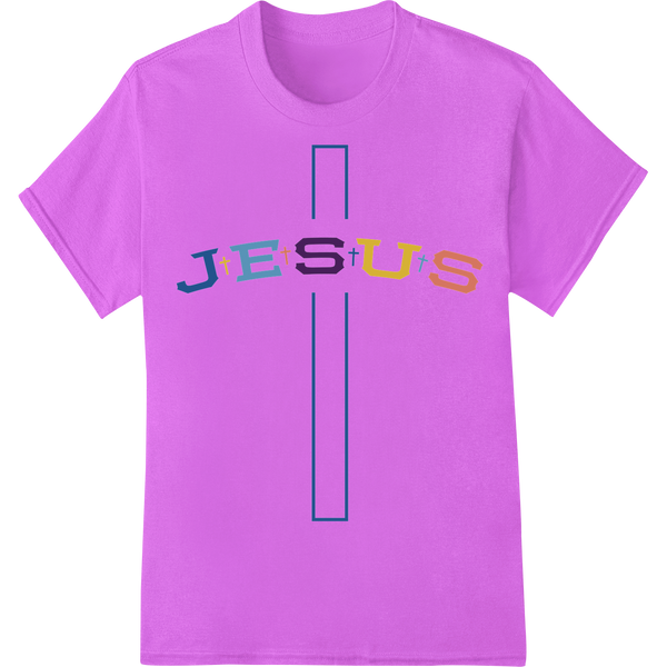 Colorful 'JESUS' Easter DTF Print Heat Transfer Design on purple shirt - SUPERDTF-DTF Prints-DTF Transfers-Custom DTF Prints