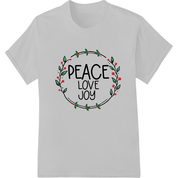 Festive 'PEACE LOVE JOY' Christmas Wreath Design made with premium print on demand