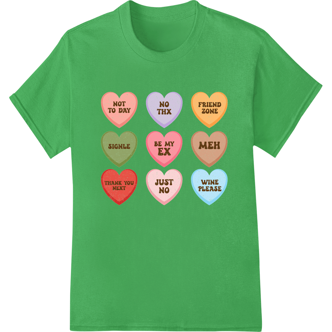 Retro Valentine's Day Hearts: Witty Sayings Heat Transfer on green shirt - SUPERDTF-DTF Prints-DTF Transfers-Custom DTF Prints