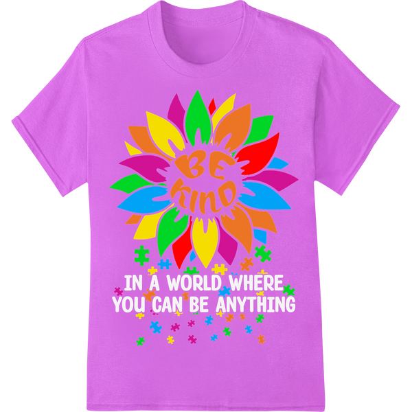 Colorful Autism Awareness Teacher 'Be Kind' DTF Print on purple shirt - SUPERDTF-DTF Prints-DTF Transfers-Custom DTF Prints