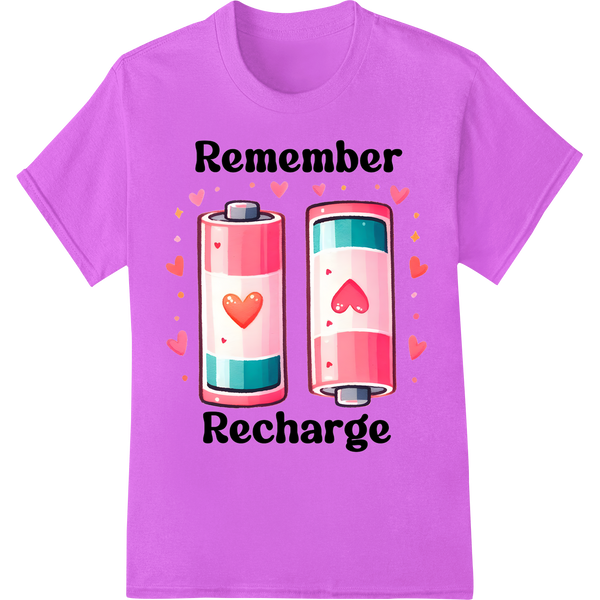 Adorable 'Remember Recharge' Motivational Heat Transfer on purple shirt - SUPERDTF-DTF Prints-DTF Transfers-Custom DTF Prints