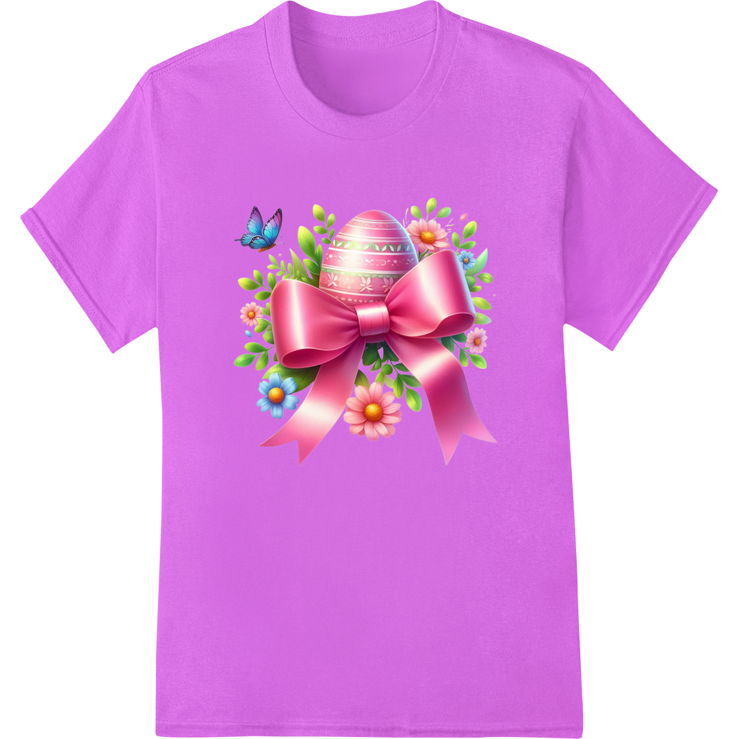 Festive Pink Bow Easter DTF Print | Vibrant Spring Design on purple shirt - SUPERDTF-DTF Prints-DTF Transfers-Custom DTF Prints