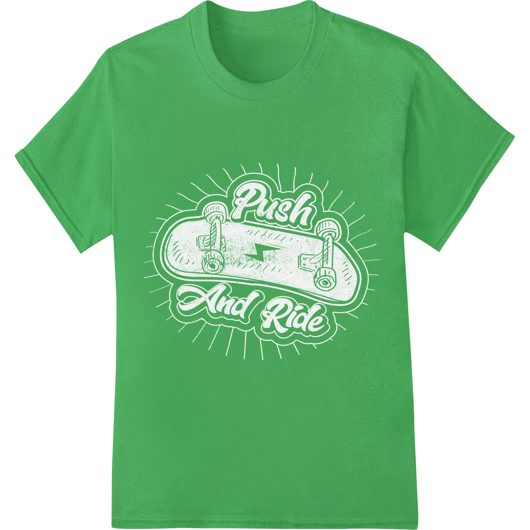 Groovy Retro Skate Vibes: Psychedelic DTF Print Heat Transfer on green shirt - SUPERDTF-DTF Prints-DTF Transfers-Custom DTF Prints