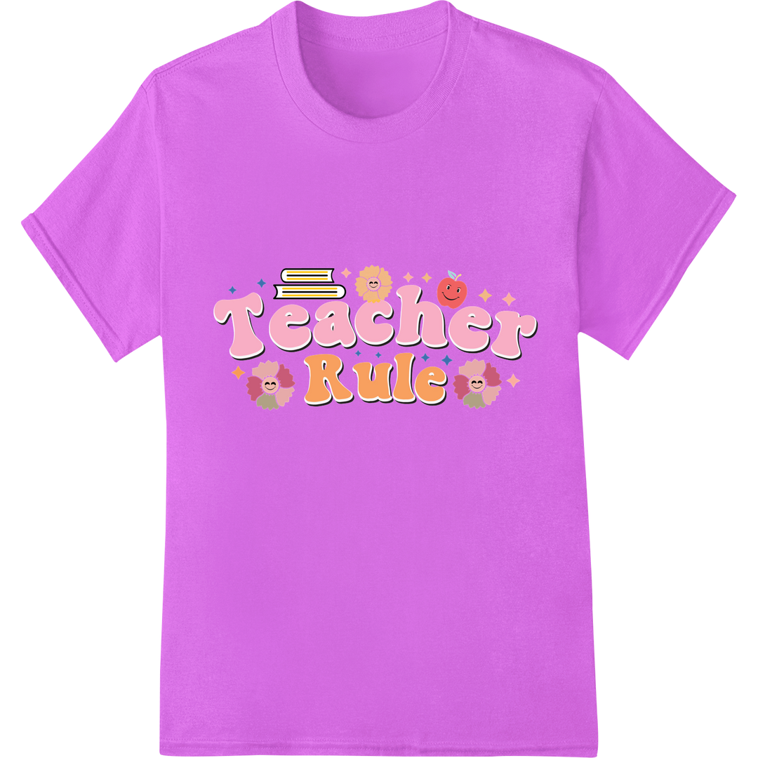 Retro 'Teacher Rule' DTF Print Heat Transfer | Teacher Gift on purple shirt - SUPERDTF-DTF Prints-DTF Transfers-Custom DTF Prints