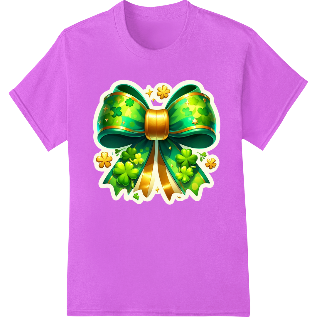 Lucky Clover Bow: Festive St. Patrick's Day DTF Transfer on purple shirt - SUPERDTF-DTF Prints-DTF Transfers-Custom DTF Prints